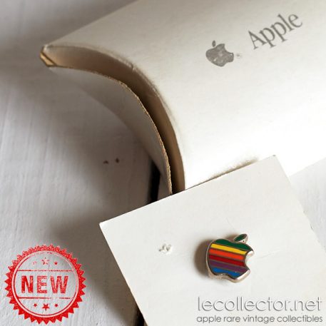 Apple computer rainbow silver lapel pin by Decat Paris unused in box VERY rare
