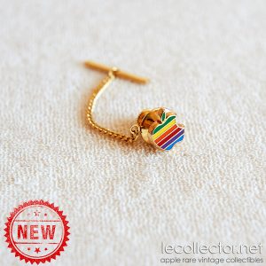 Hard enamel cloisonné Apple computer very rare vintage gold plated chain and tie tack lapel pin