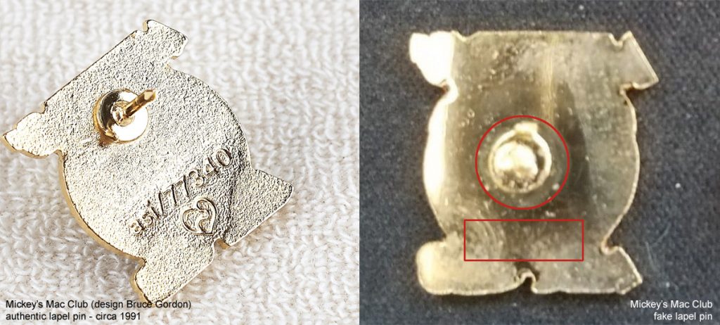 Authentic Mickey's Mac Club lapel pin versus fake