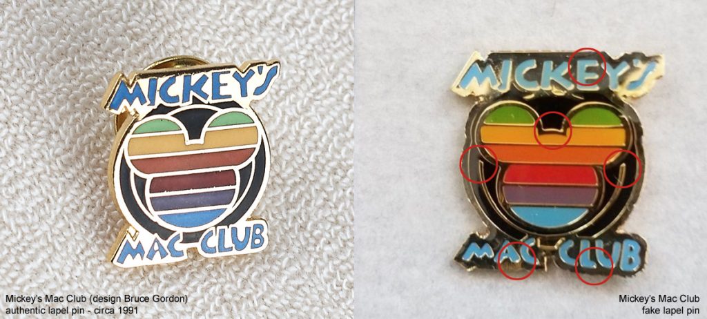 Authentic Mickey's Mac Club lapel pin versus fake