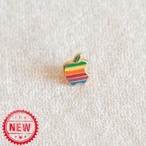 Apple computer rainbow golden base hard enamel lapel pin by Decat Paris
